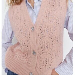 Zara Rhinestone Button Up Knit Vest